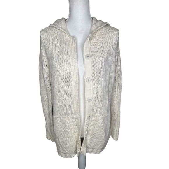 ATM Anthony Thomas Melillo Sweater Jacket Women’s Small Cream Open Knit Hooded - Picture 1 of 6